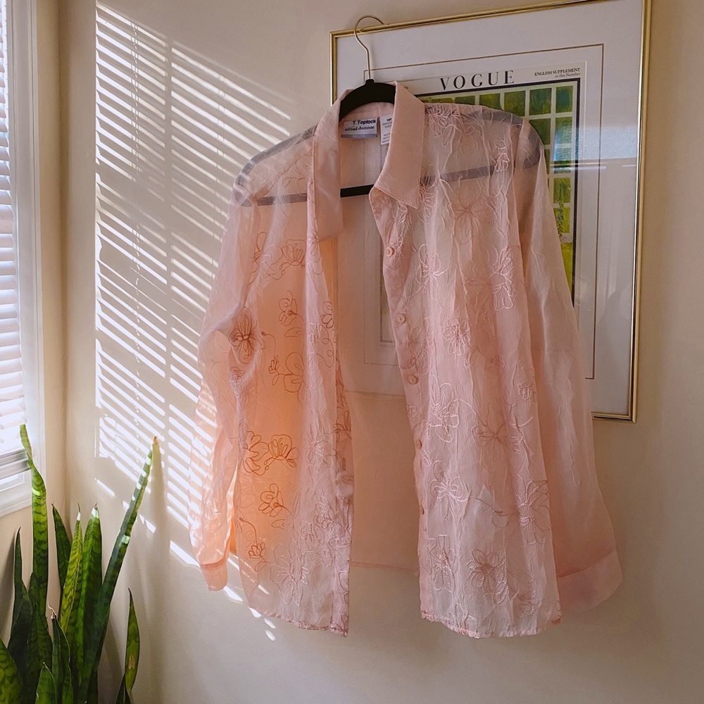 Alfred Dunner Pink Embroidered Gauze Blouse